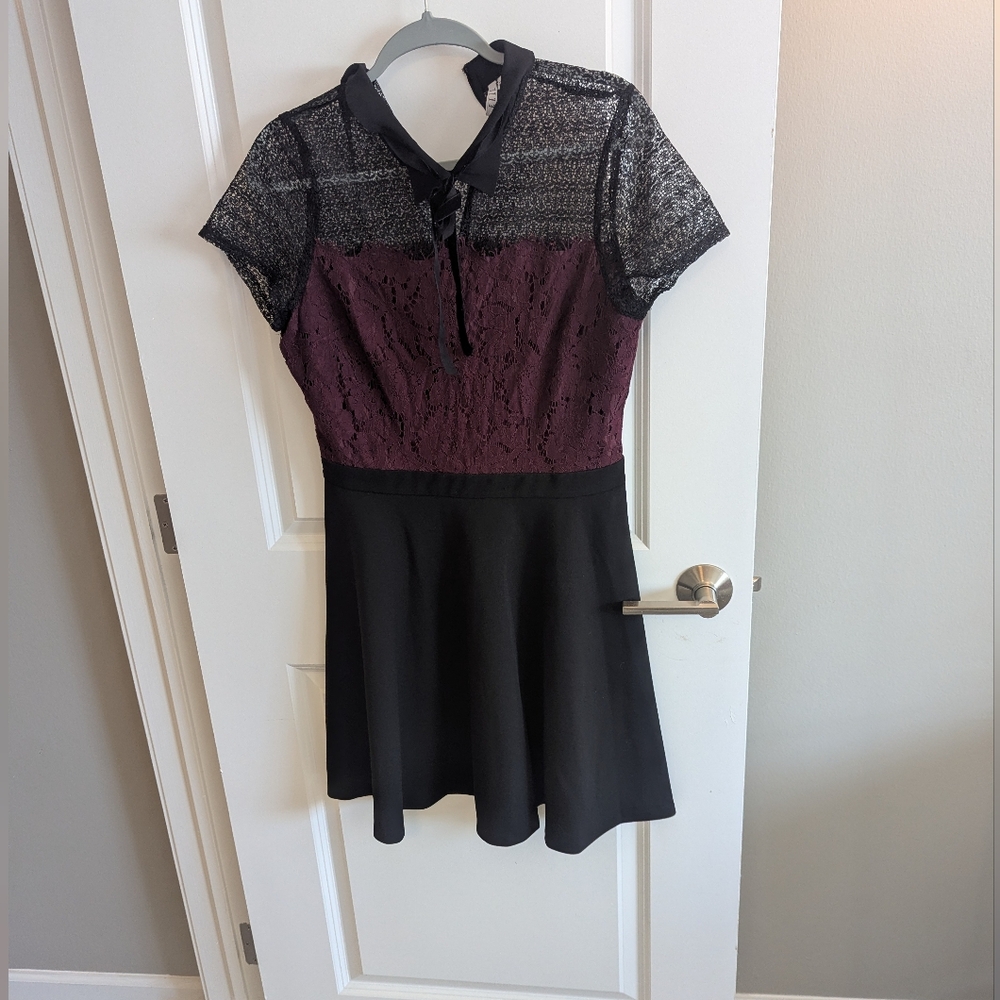 Elle Black and Purple Lace Dress Size 10